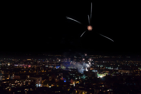 Fireworks for the The Unification of Bulgaria holiday celebrations in Plovdiv.の写真素材