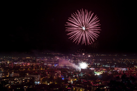 Fireworks for the The Unification of Bulgaria holiday celebrations in Plovdiv.の写真素材