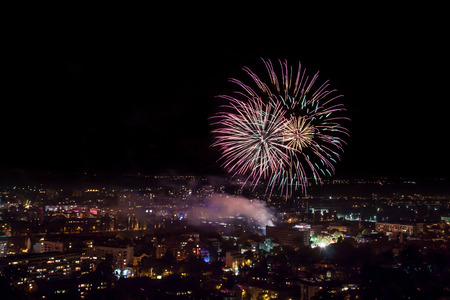 Fireworks for the The Unification of Bulgaria holiday celebrations in Plovdiv.の写真素材