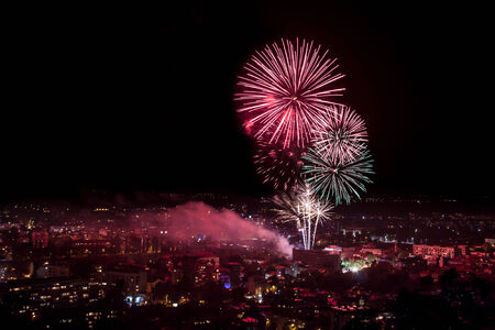 Fireworks for the The Unification of Bulgaria holiday celebrations in Plovdiv.の写真素材