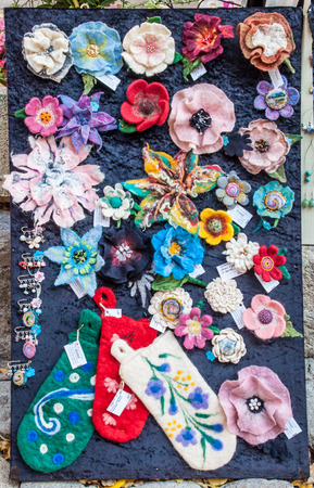Handmade earrings and brooches. Bulgarian traditional culture.の写真素材