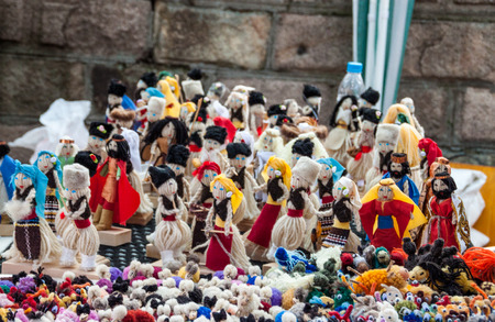 Handmade dolls from color threadsの写真素材