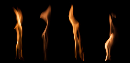 Fire flames isolated on a black backgroundの写真素材