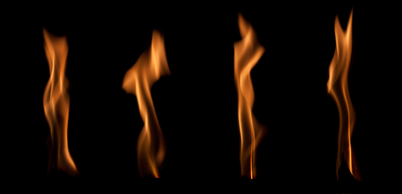 Fire flames isolated on a black backgroundの写真素材