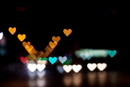 Heart qustom bokeh. City street lights.の写真素材