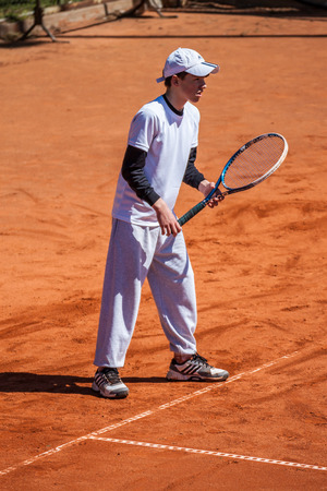 PAZARDZHIK, BULGARIA - APRIL 04, 2015 - Tennis tournament for children till 14 years of age - 04 April 2015. The competition was held on Pazardzhik tennis club courts.のeditorial素材