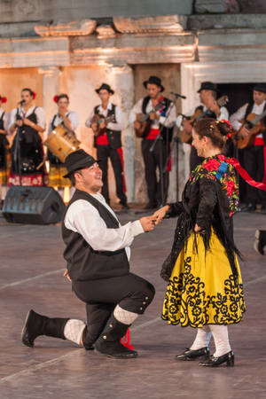 PLOVDIV, BULGARIA - AUGUST 06, 2015 - 21-st international folklore festival in Plovdiv, Bulgaria. The folklore group from Spain dressed in traditional clothing is preforming Spanish national dances.のeditorial素材