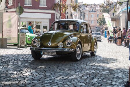 PLOVDIV, BULGARIA - SEPTEMBER 19, 2015 - Kapana street festival in Plovdiv, Bulgaria. Retro car parade and exhibition on the streets of Kapana area in Plovdiv city.のeditorial素材