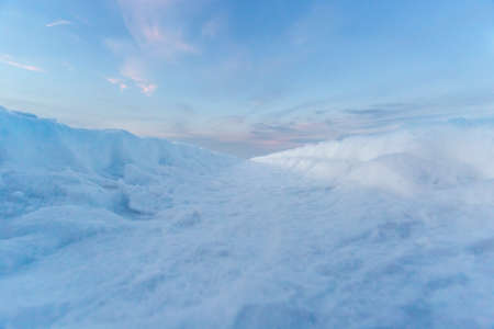 Inside a tire track in the snowの写真素材