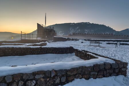 Krakra fortress during sunrise. The fort is located near Pernik city in Bulgaria.のeditorial素材