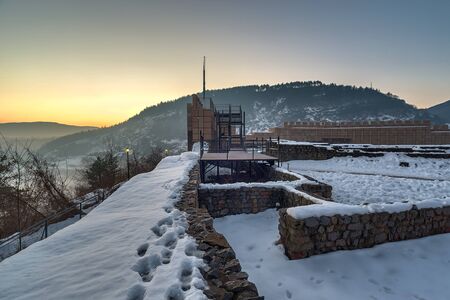 Krakra fortress during sunrise. The fort is located near Pernik city in Bulgaria.のeditorial素材