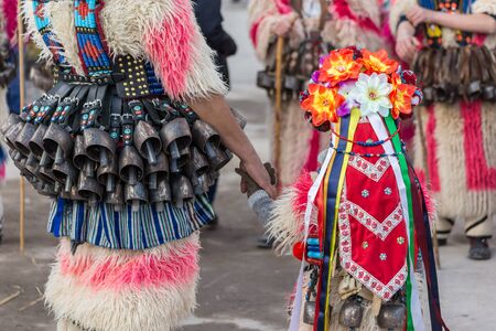 RAKOVSKI, BULGARIA - FEBRUARY 06, 2015 - Kukeri festival in Rakovski, Bulgaria. People dressed in different costumes dance and preform rituals to scare the evel spirits.のeditorial素材