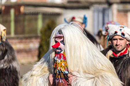 RAKOVSKI, BULGARIA - FEBRUARY 06, 2015 - Kukeri festival in Rakovski, Bulgaria. People dressed in different costumes dance and preform rituals to scare the evel spirits.のeditorial素材