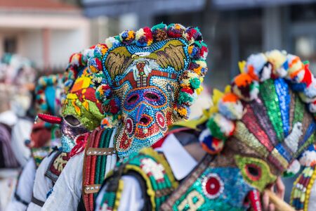 RAKOVSKI, BULGARIA - FEBRUARY 06, 2015 - Kukeri festival in Rakovski, Bulgaria. People dressed in different costumes dance and preform rituals to scare the evel spirits.のeditorial素材