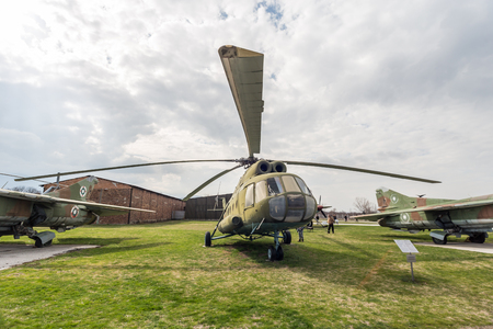 PLOVDIV, BULGARIA - MARCH 03, 2016 - Airshow and demonstration for the Bulgarian Independence day annual celebrations. Exhibition of obsolete and retired from the Bulgaria air force jet fighters.のeditorial素材