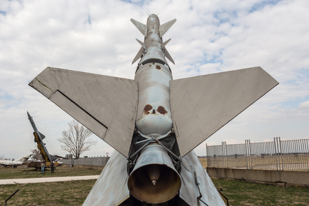 PLOVDIV, BULGARIA - MARCH 03, 2016 - Airshow and demonstration for the Bulgarian Independence day annual celebrations. Exhibition of obsolete and retired from the Bulgaria air force jet fighters.のeditorial素材