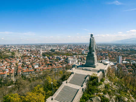 PLOVDIV, BULGARIA - MARCH 26, 2016 - Areal view of the Unknown soldier monument in Plovdiv, Bulgaria. The Aliosha monument is located on one of the hills in the city.のeditorial素材