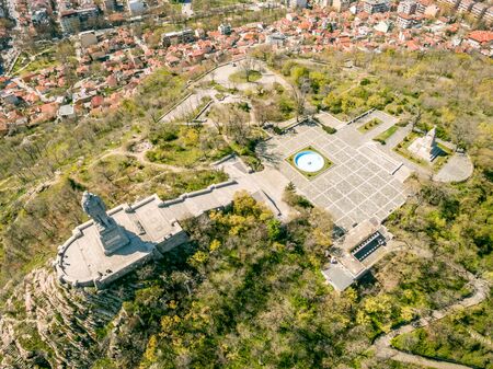 PLOVDIV, BULGARIA - MARCH 26, 2016 - Areal view of the Unknown soldier monument in Plovdiv, Bulgaria. The Aliosha monument is located on one of the hills in the city.のeditorial素材