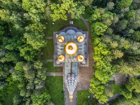 Aerial view of the memorial church Birth of Christ near Shipka, Bulgaria.の写真素材