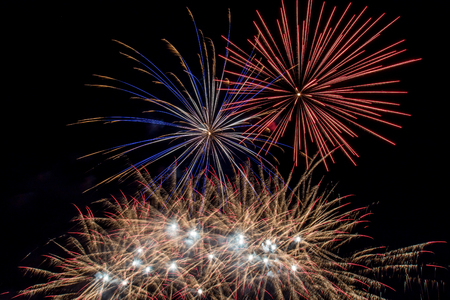 Closeup of fireworks display over the town of Panagyurishte, Bulgaria.の写真素材