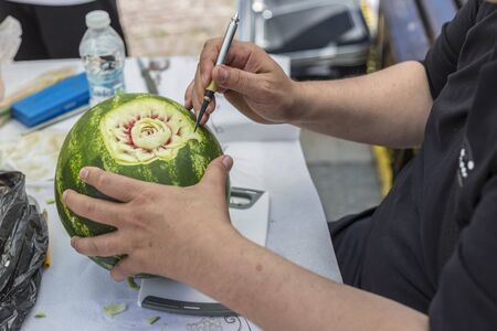 Food carving art decoration made out of watermelon.の写真素材