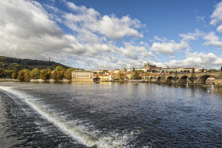 Amazing blue sky over the famous Charles bridge over the Vltava river in Pragueのeditorial素材