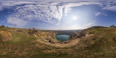 380 by 180 degrees spherical panorama of a abandoned mining pit near Tsar Asen village, Bulgaria