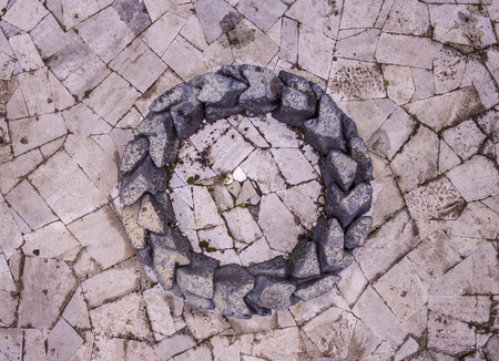 Aerial view of an urban symmetrical architecture. Concrete tiles and structure.の写真素材