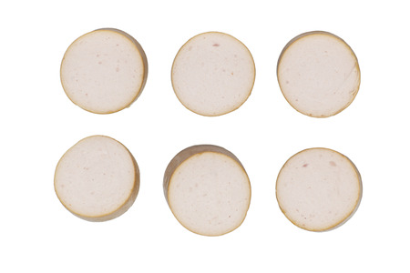 Cross section of traditional Bulgarian frankfurter sausage called krenvirsh.の写真素材