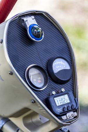 Motorized deltaplan gauge dashboard displaying information.の写真素材
