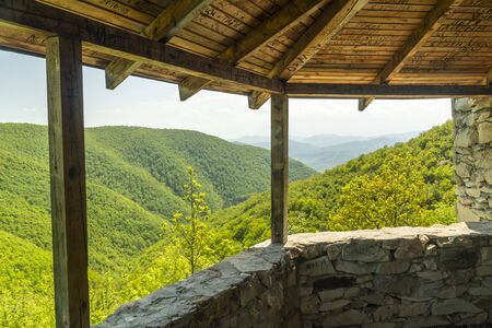 View from a gazebo high in the mountainsの写真素材