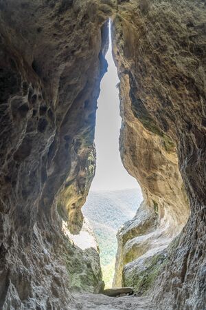 The womb cave alos known as Utroba cave near Kardzhali city in Rhodope mountain in Bulgariaの写真素材
