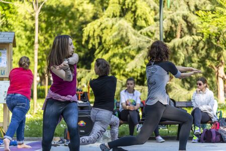 PLOVDIV, BULGARIA - APRIL 21, 2019 - Nirvana fitness with music demonstration on the streets of Plovdiv city in Bulgariaのeditorial素材