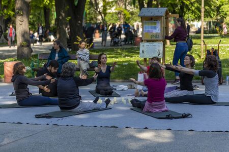 PLOVDIV, BULGARIA - APRIL 21, 2019 - Nirvana fitness with music demonstration on the streets of Plovdiv city in Bulgariaのeditorial素材