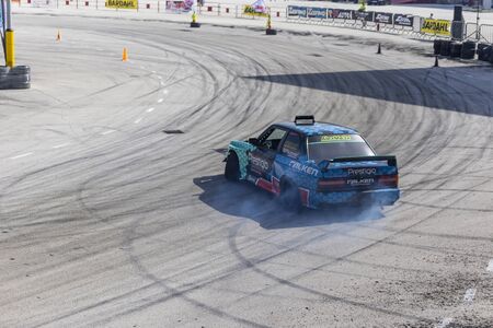 PLOVDIV, BULGARIA - JUNE 08, 2019 - Aerial view of drift car racing and time attack competition in Plovdiv city in Bulgariaのeditorial素材