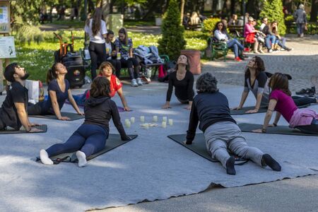 PLOVDIV, BULGARIA - APRIL 21, 2019 - Nirvana fitness with music demonstration on the streets of Plovdiv city in Bulgariaのeditorial素材