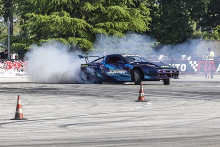 PLOVDIV, BULGARIA - JUNE 08, 2019 - Drift car racing and time attack competition in Plovdiv city in Bulgariaのeditorial素材