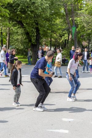 PLOVDIV, BULGARIA - APRIL 21, 2019 - Salsa dance lesson on the streets of Plovdiv city in Bulgariaのeditorial素材