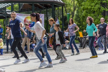 PLOVDIV, BULGARIA - APRIL 21, 2019 - Salsa dance lesson on the streets of Plovdiv city in Bulgariaのeditorial素材