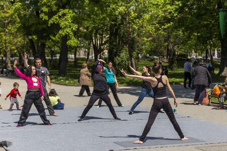 PLOVDIV, BULGARIA - APRIL 21, 2019 - Port de Bras ballet dance demonstration in a park in Plovdiv city Bulgariaのeditorial素材