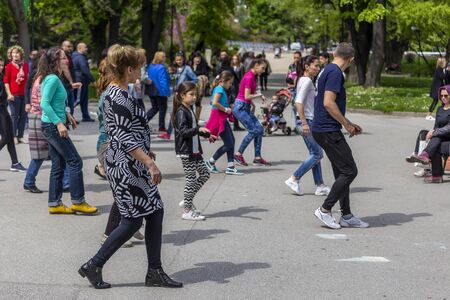 PLOVDIV, BULGARIA - APRIL 21, 2019 - Salsa dance lesson on the streets of Plovdiv city in Bulgariaのeditorial素材