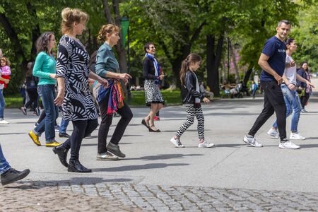 PLOVDIV, BULGARIA - APRIL 21, 2019 - Salsa dance lesson on the streets of Plovdiv city in Bulgariaのeditorial素材