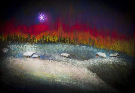 northern lights and a Christmas starの写真素材
