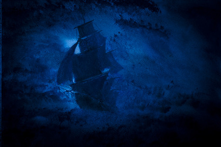 sailing ship in a stormの写真素材