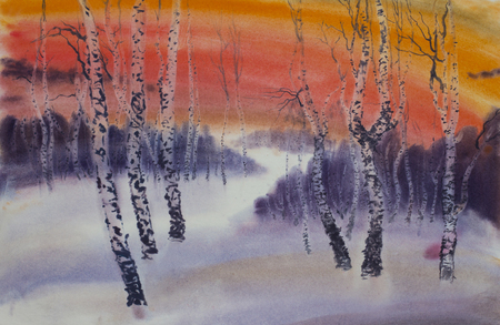 bright sunset in the winter forestの写真素材