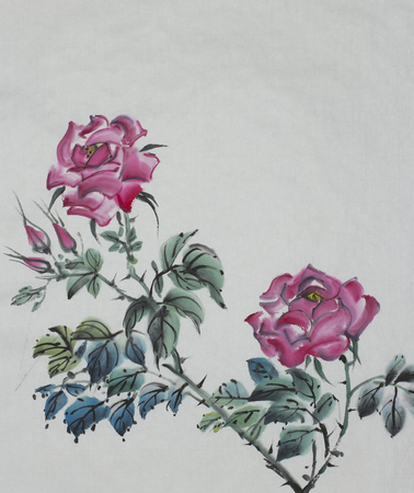 drawing of two roses pinkの写真素材