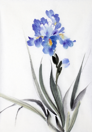 bright iris flower painted in chinese styleの写真素材