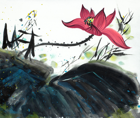 bright lotus flower on a light backgroundの写真素材