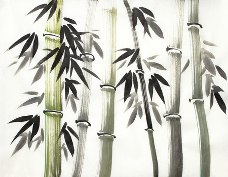 Chinese-style bamboo on a light backgroundの写真素材