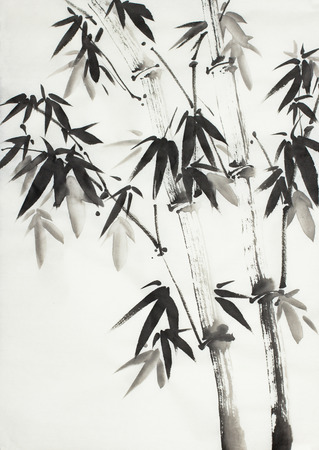 monochrome bamboo trees on a light backgroundの写真素材